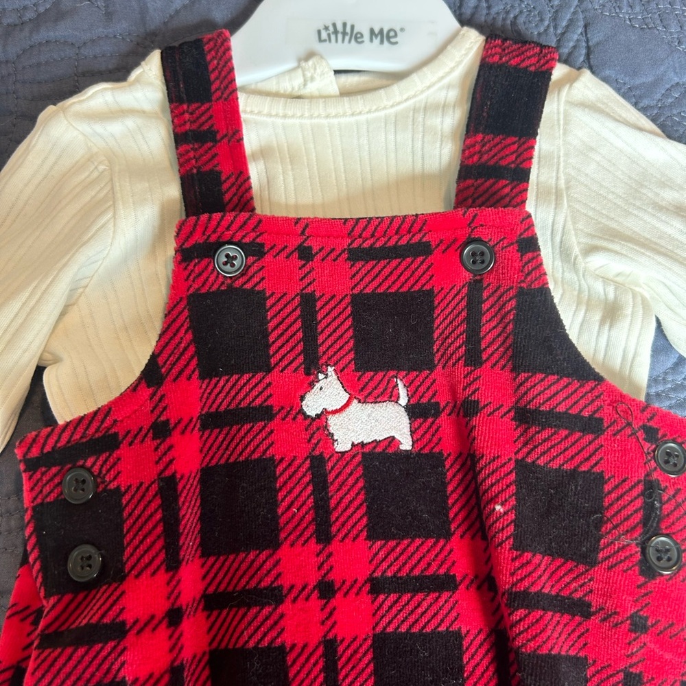 Red and Black Plaid Jumper with Dog Design